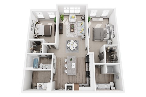 Floor plan for 2 beds, 2 baths, 1156 sqft